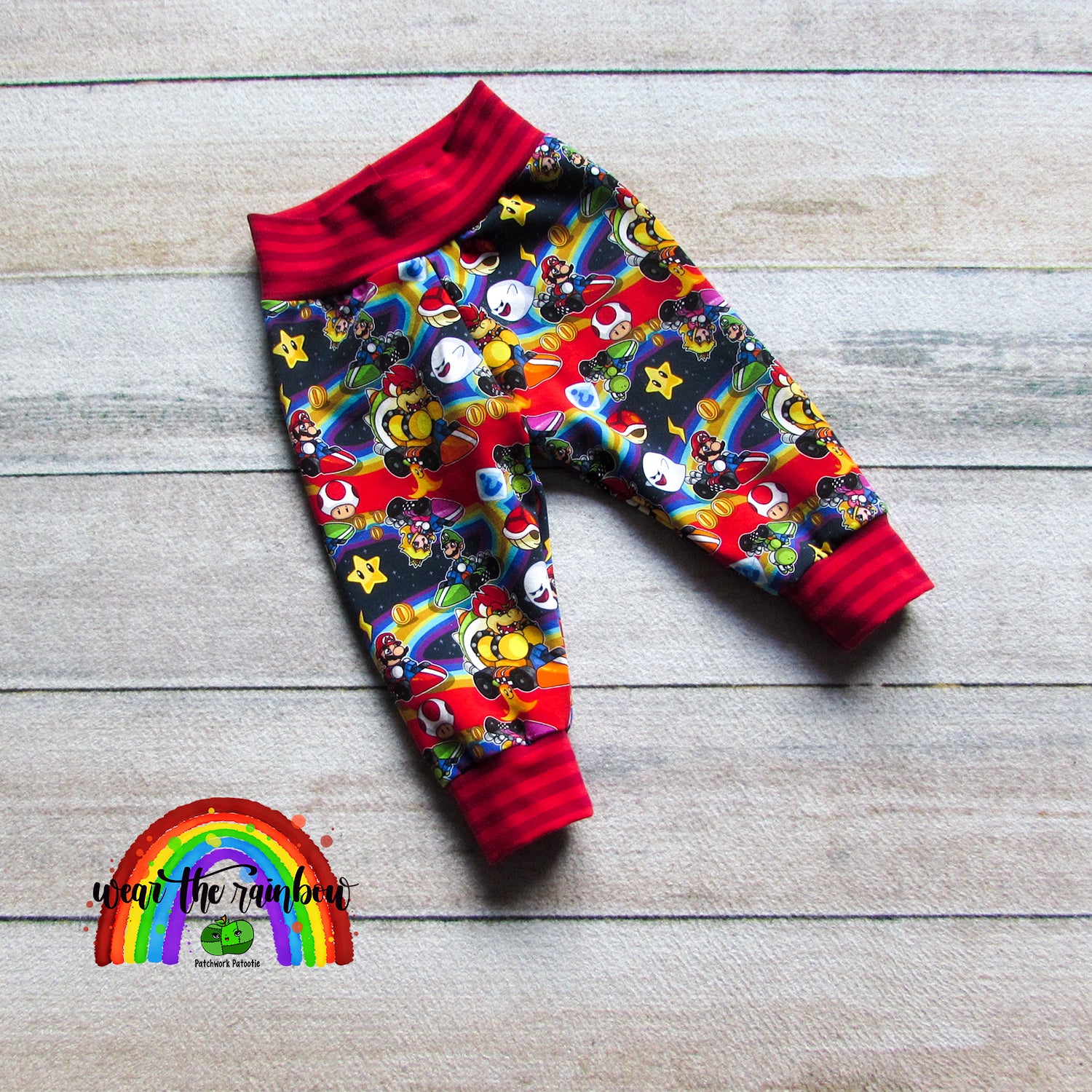 Comfy Cuff Pants 9m Rainbow Racers Patchwork Patootie